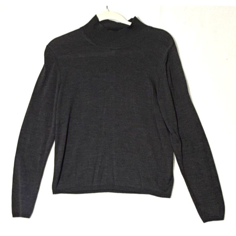 August Silk Women's LG Gray Knit Mock Neck 100% Silk Sweater Long Sleeve Classic